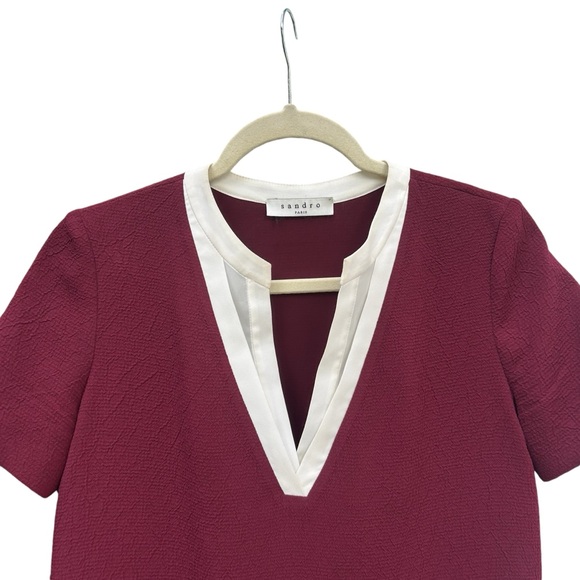 Sandro Raquel Shift Dress SMALL Burgundy Academia Preppy - Picture 6 of 13